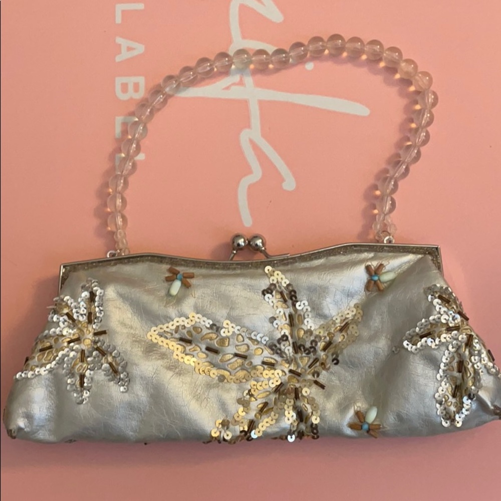 Vintage Look Silver & Beaded Clutch